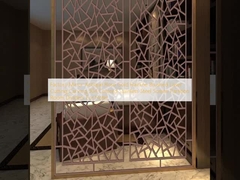 โรงงานกระจก Antique Rose Gold Hairline Brushed Laser Cutting Carving 304 สีสแตนเลส Screen Partition Room Dividers สําหรับโรงแรม