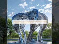 ประติมากรรมสแตนเลส 316L เคลือบผงสีเทาเงินทองสำหรับตกแต่งภายนอก