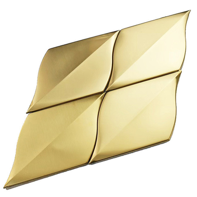 GB SUS304 Leaf Shaped Mosaic Tiles Gold Metallic Backsplash Bead Blasted