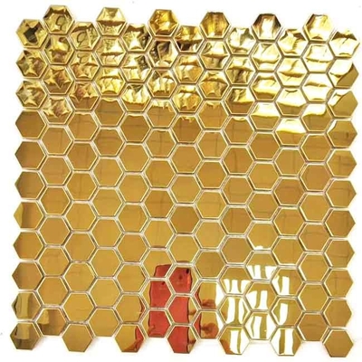 Hairline Polished Gold Stainless Steel Hexagon Backsplash Tile For Kitchen ISO DIN