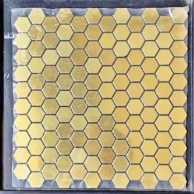 Hairline Polished Gold Stainless Steel Hexagon Backsplash Tile For Kitchen ISO DIN
