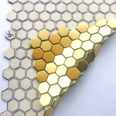 Hairline Polished Gold Stainless Steel Hexagon Backsplash Tile For Kitchen ISO DIN