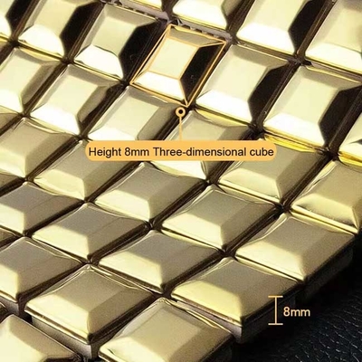 Small Cube Gold PVD Stainless Steel Mosaic Tiles For Wall Decoration 30.5x30.5cm