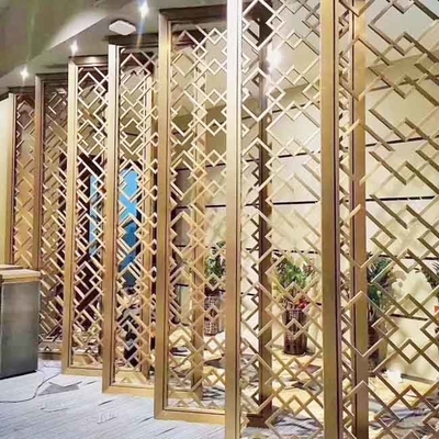 Anti Fingerprint Stainless Steel Screen Partition Laser Cut Gold Metal Room Divider AISI JIS