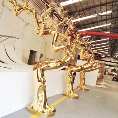 Trunk Shaped Mirror Polished Stainless Steel Sculpture Gold PVD Titanium ODM