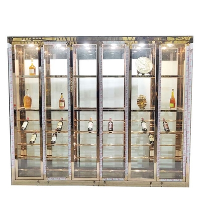 Custom Copper Antique Brushed Stainless Steel Wine Cabinets 4 Door Temperature Controlled