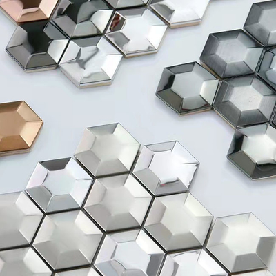 Mirror Gold Silver Black Stainless Steel Mosaic Tiles 3D Hexagon Rustproof AISI