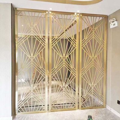 ราคาดี พับได้304 316 201 Black Gold Rose Mirror Hairline Hollow Laser Cut Stainless Steel Metal Room Divider Screen Partition ออนไลน์