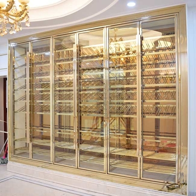 Custom Copper Antique Brushed Stainless Steel Wine Cabinets 4 Door Temperature Controlled