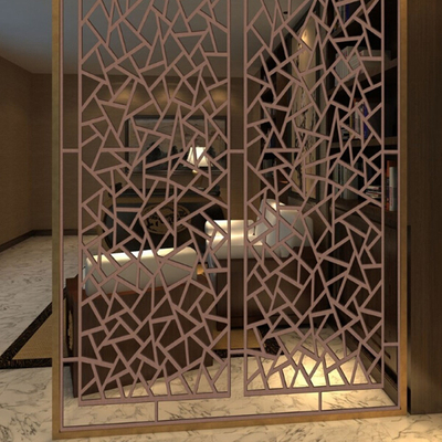 โรงงานกระจก Antique Rose Gold Hairline Brushed Laser Cutting Carving 304 สีสแตนเลส Screen Partition Room Dividers สําหรับโรงแรม