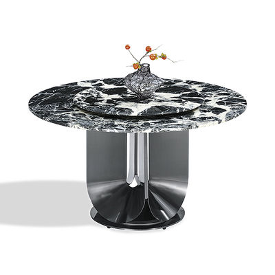 ราคาดี โต๊ะอาหารหินเผากลมสีดำพร้อมสแตนเลสสตีลพร้อมจานหมุน ออนไลน์